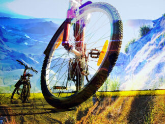Mountain Bikes Riding Nature Tourism - Colorful Royalty-Free Stock Images and Animations at Budget Price