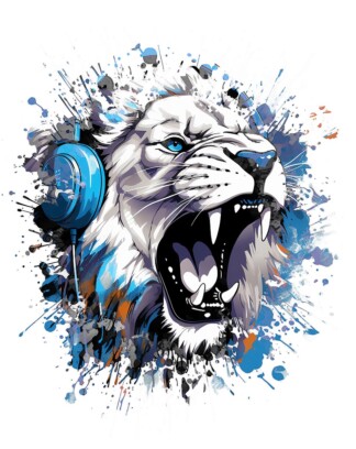 Roaring Lion with Headphones